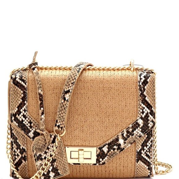 Snake Print & Straw Purse - Picture 1 of 6
